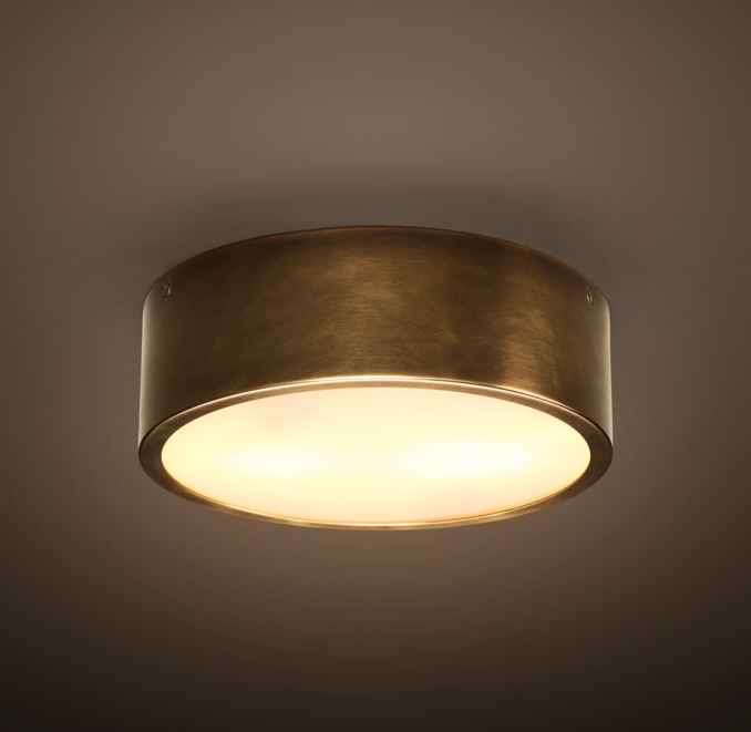 Antiqued Metal Drum Flushmount Vintage Brass 11"