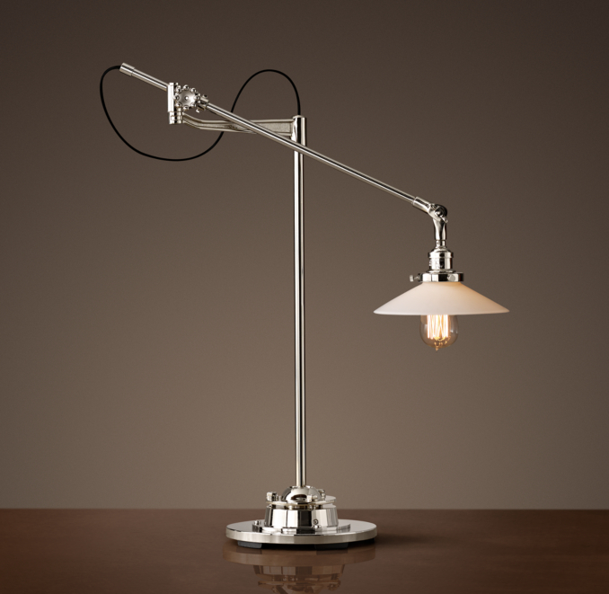20th C. Factory Filament Milk Glass Task Lamp | RH