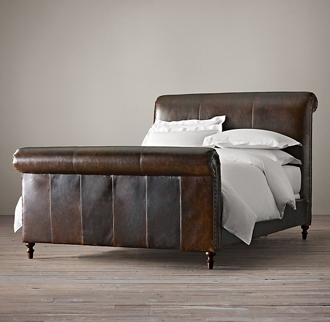 Ellsworth Leather Sleigh Bed With Footboard, Leather Sleigh Bed King