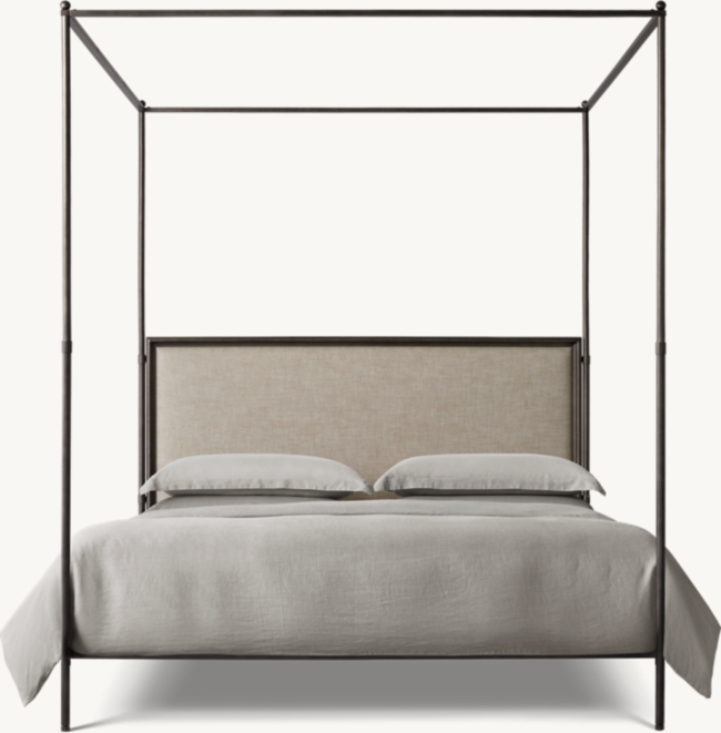 19th C French Iron Canopy Fabric Bed