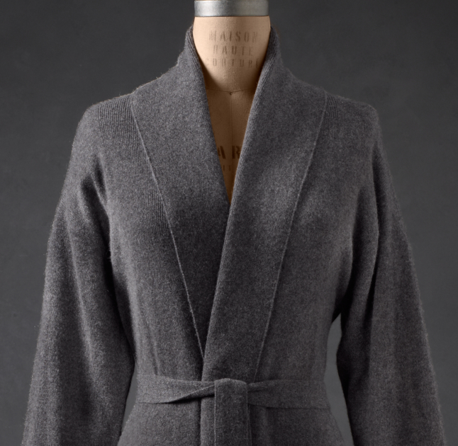 329NEW RESTORATION HARDWARE 100 CASHMERE Spa ROBE Short L Charcoal