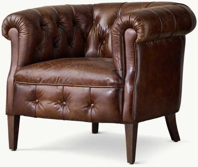 1930S English Tufted Leather Tub Chair 