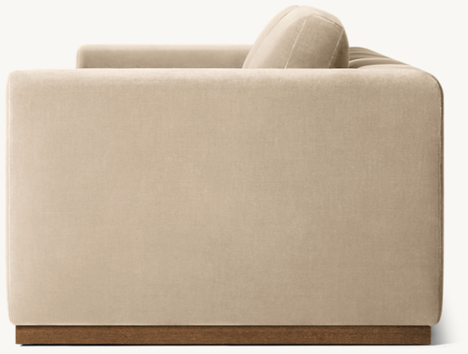 Shown in Sand Italian Cotton Velvet; sofa consists of 1 left-arm chair and 1 right-arm chair.