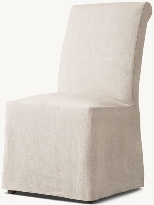 Three Quarter view of Hudson Roll-Back Slipcovered Dining Side Chair 
