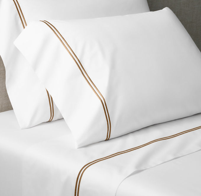 Italian White Hotel Satin Stitch Sheet Set