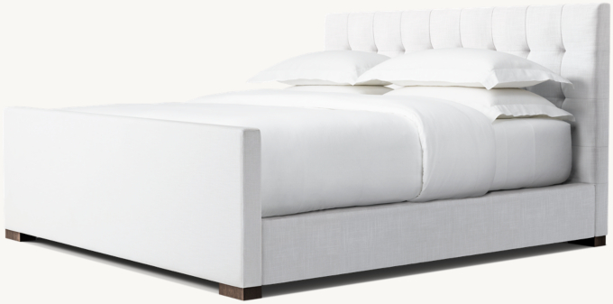 Modena Fabric Box-Tufted Panel Platform Bed with Footboard