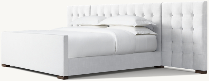 Modena Fabric Box-Tufted Extended Panel Platform Bed with Footboard