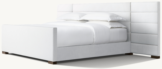 Modena Fabric Horizontal Channel Extended Panel Platform Bed with Footboard