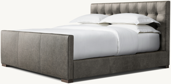 Modena Leather Box-Tufted Panel Platform Bed with Footboard