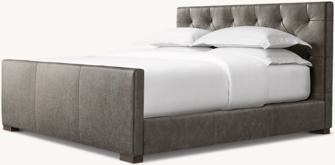 Modena Leather Diamond-Tufted Panel Platform Bed with Footboard
