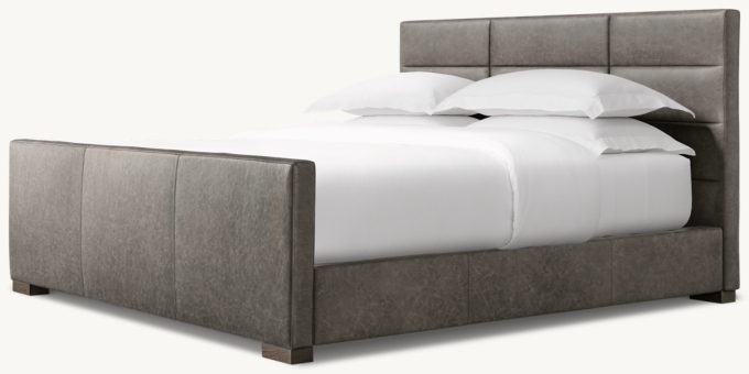 Modena Leather Rectangular Channel Panel Platform Bed with Footboard