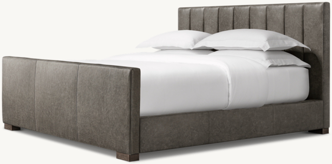 Modena Leather Vertical Channel Panel Platform Bed with Footboard