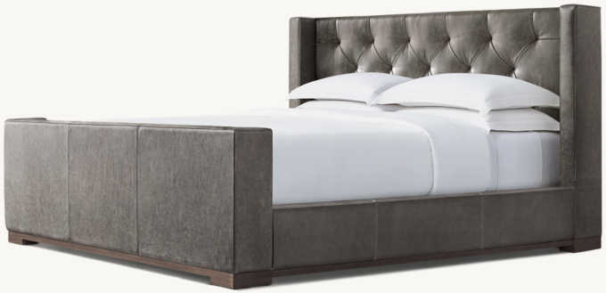 Modena Leather Diamond-Tufted Shelter Platform Bed with Footboard