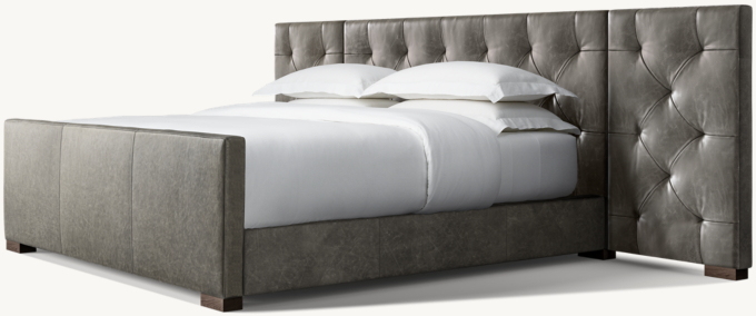 Modena Leather Diamond-Tufted Extended Panel Platform Bed with Footboard