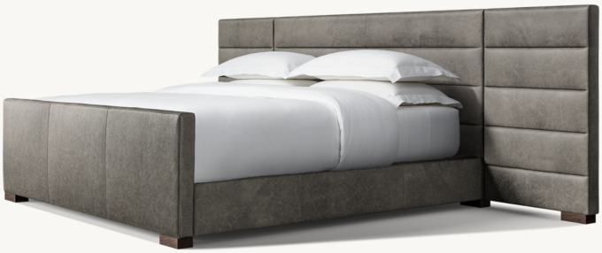 Modena Leather Horizontal Channel Extended Panel Platform Bed with Footboard