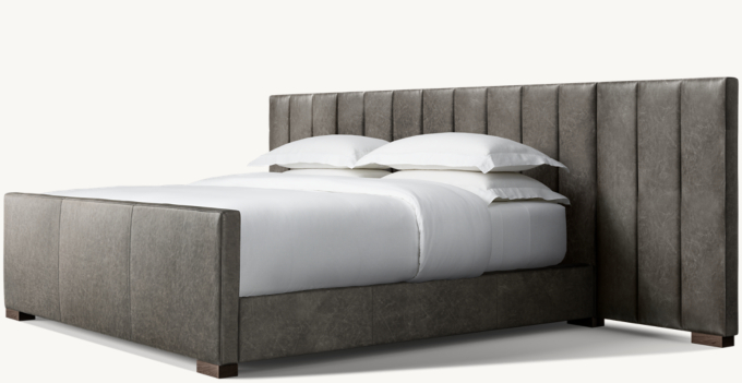 Modena Leather Vertical Channel Extended Panel Platform Bed with Footboard