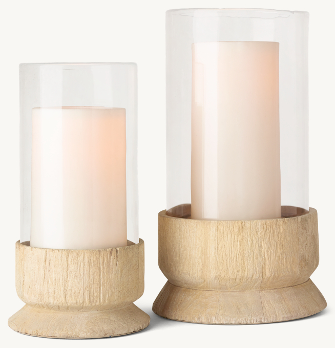 Handblown Glass and Wood Hurricane