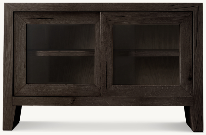 Vue de Face - Wyeth Chêne - Buffet Vitré à 2 Portes - Chêne Noir, Verre