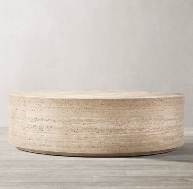 Italian Travertine Plinth Round Coffee Table