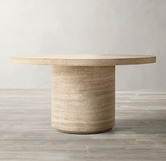 Italian Travertine Plinth Round Dining Table