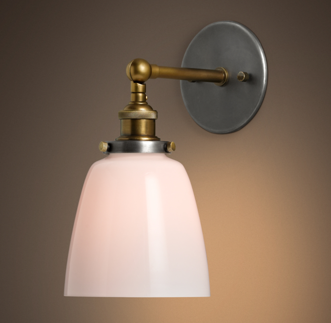 20Th C. Factory Filament Milk Glass Cloche Sconce 