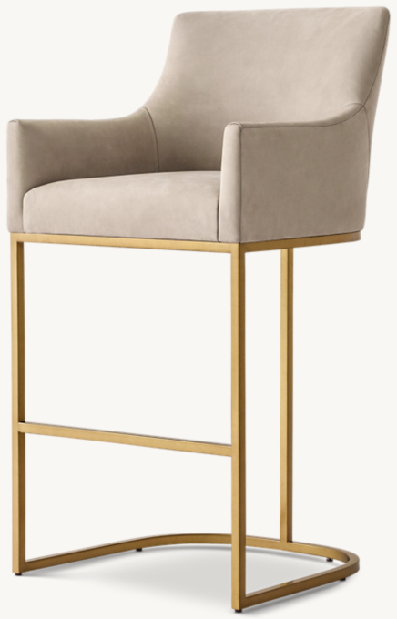 Emery Curved-Back Track Arm Leather Bar & Counter Stool