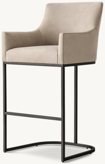 Emery Curved-Back Track Arm Leather Bar & Counter Stool
