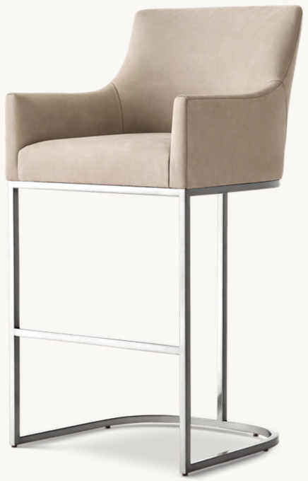 Emery Curved-Back Track Arm Leather Bar & Counter Stool
