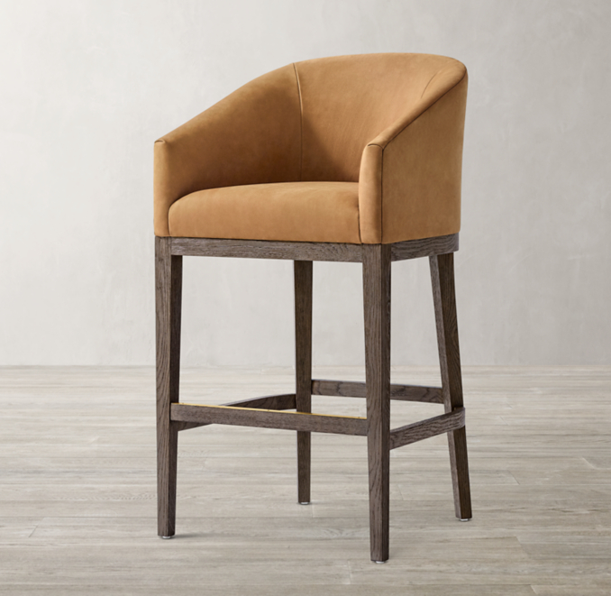 Barrelback Slope Arm Leather Bar & Counter Stool