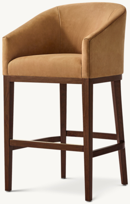 Three Quarter view of Morgan Barrelback Slope Arm Leather Bar & Counter Stool 