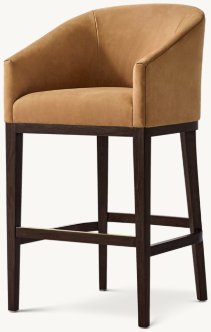 Three Quarter view of Morgan Barrelback Slope Arm Leather Bar & Counter Stool 