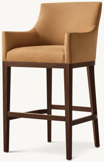 Three Quarter view of Morgan Curved-Back Track Arm Leather Bar & Counter Stool 