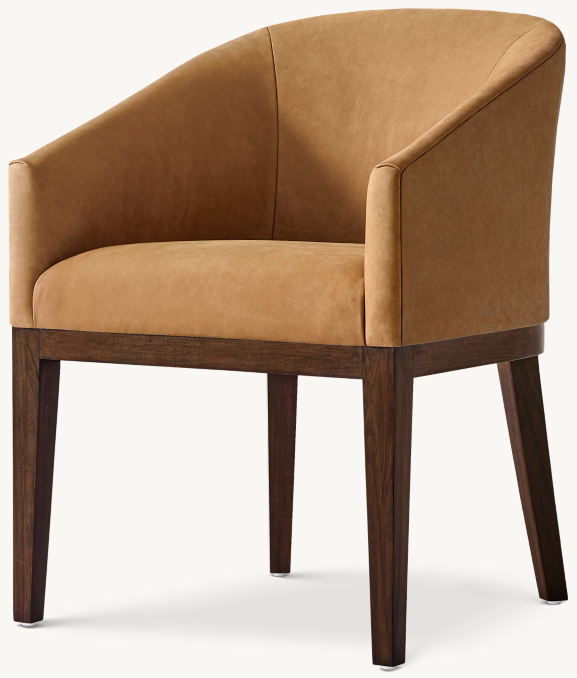 Three Quarter view of Morgan Barrelback Slope Arm Leather Dining Armchair 