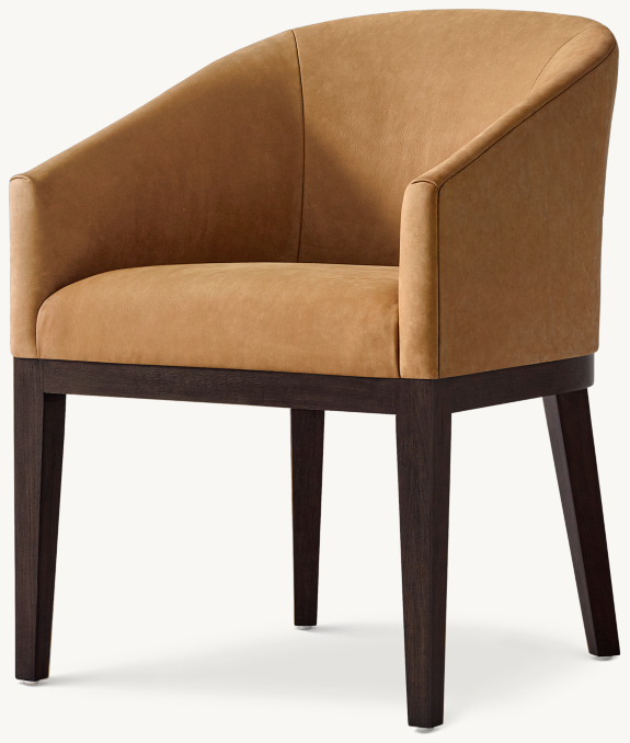 Three Quarter view of Morgan Barrelback Slope Arm Leather Dining Armchair 
