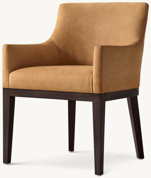 Three Quarter view of Morgan Curved-Back Track Arm Leather Dining Armchair 