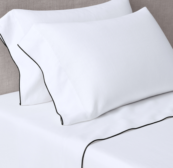 Italian Heritage Washed Piped Linen Sheet Set