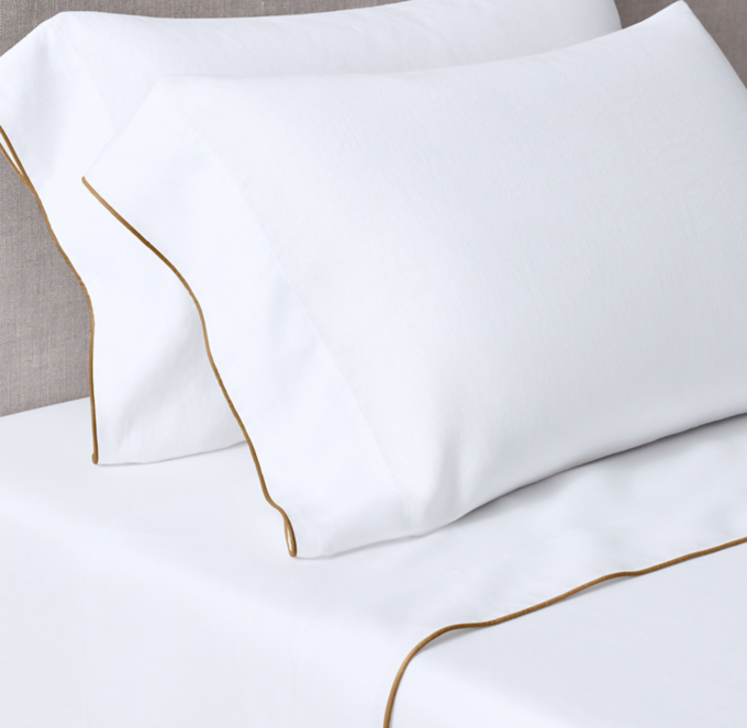 Italian Heritage Washed Piped Linen Sheet Set