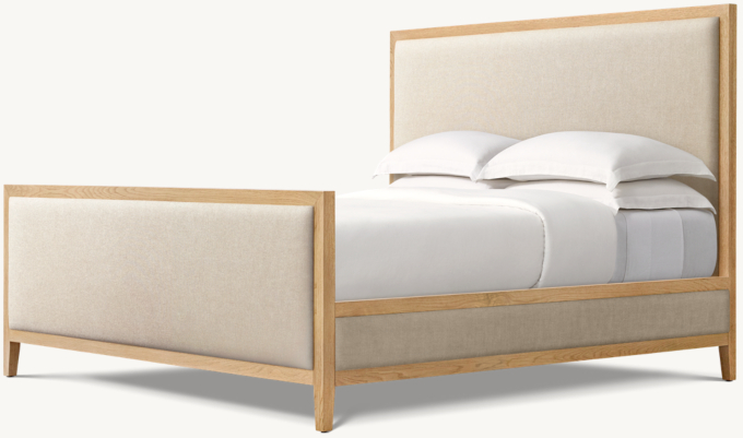 French Contemporary Fabric Panel Bed With Footboard