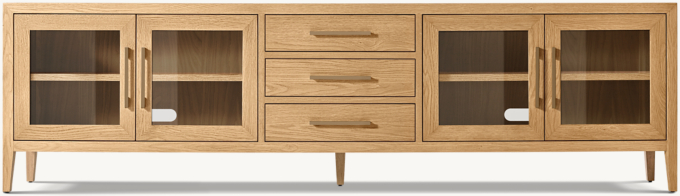 French Contemporary Glass 4-door Media Console With Drawers