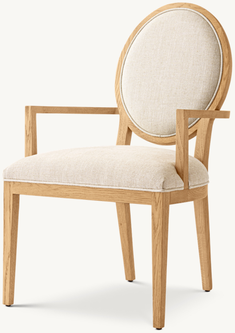 French Contemporary Round Fabric Dining Armchair RH