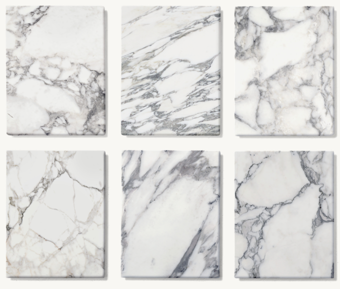 Shown in Italian Arabescato Marble. Marble tabletops will have distinctive veins, markings and color variations that are unique to each piece. No two are the same.