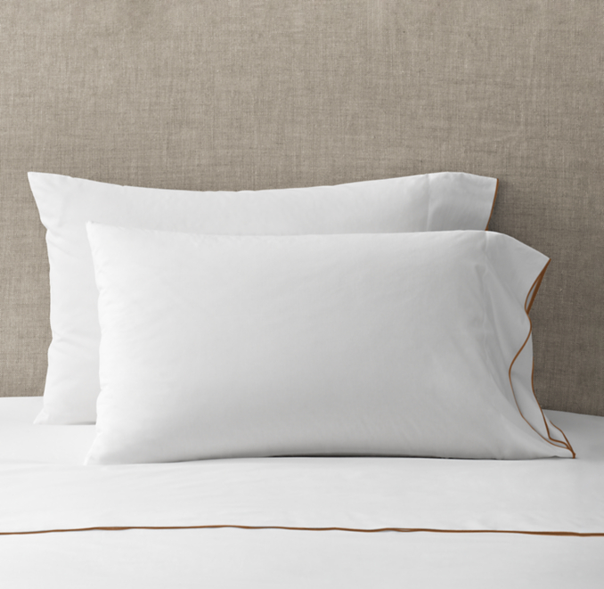 Front view of Italian Tipped Satin Stitch Pillowcases (Set Of 2) 