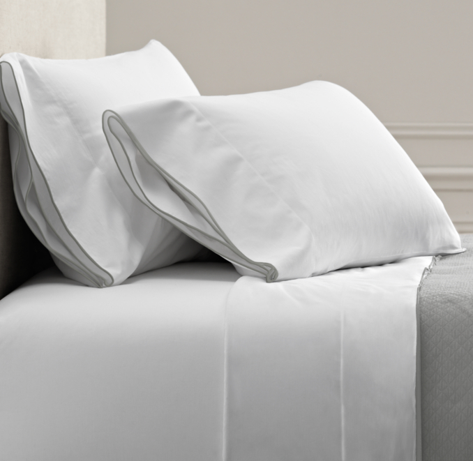 Three Quarter view of Italian Tipped Satin Stitch Sheet Set