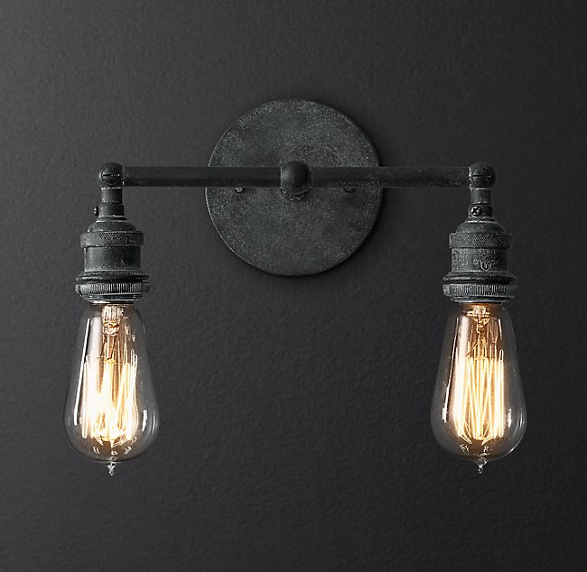 20th C. Factory Filament Bare Bulb Double Sconce