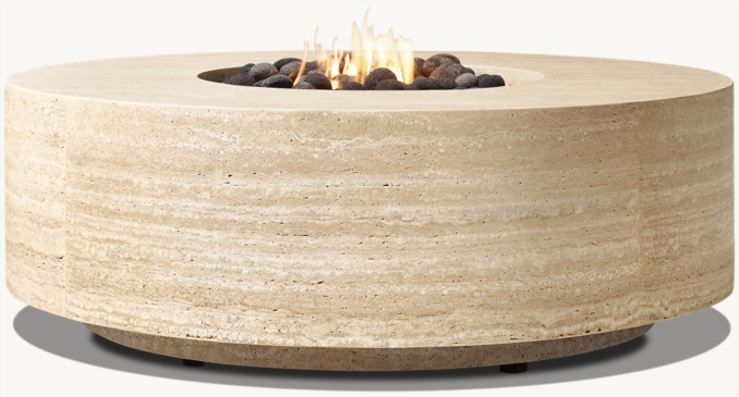 Italian Travertine Plinth Round Fire Table