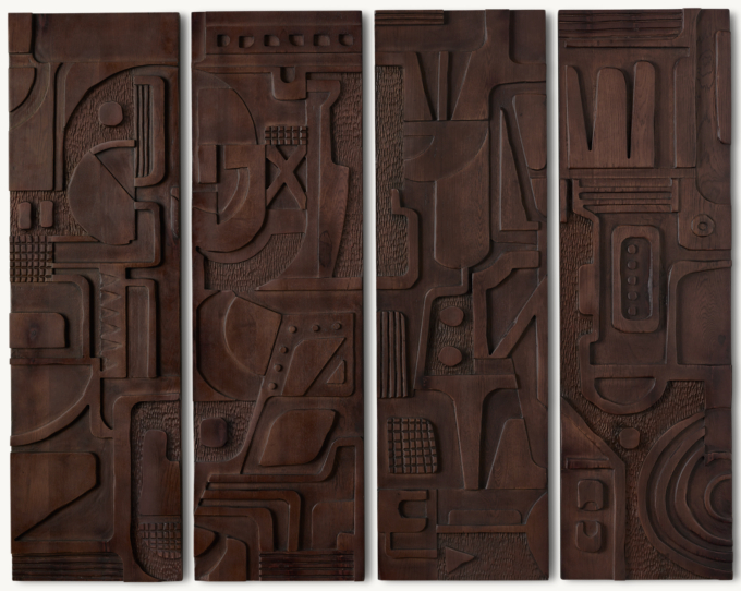 Italian Midcentury Carved Wood Wall Panel