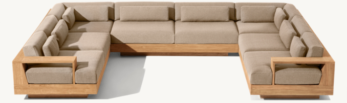 Front High view of Cape Town Teak U-Sofa Sectional 