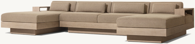 Three Quarter view of Cape Town Teak U-Chaise Sectional 
