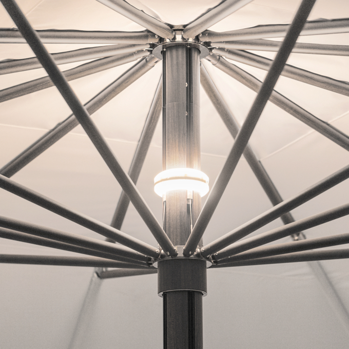 Detail view of Tuuci® Ocean Master Mega Max Center Post Umbrella With Led & Heat 