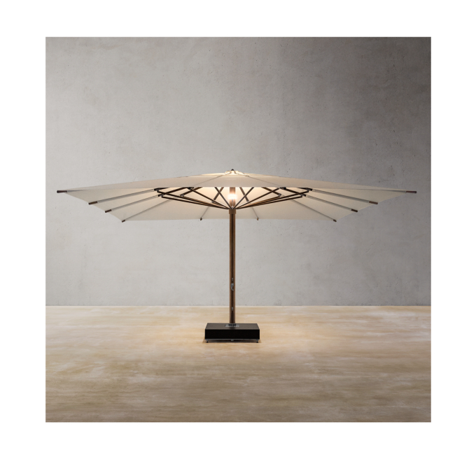Front view of Tuuci® Ocean Master Mega Max Center Post Umbrella With Led & Heat 